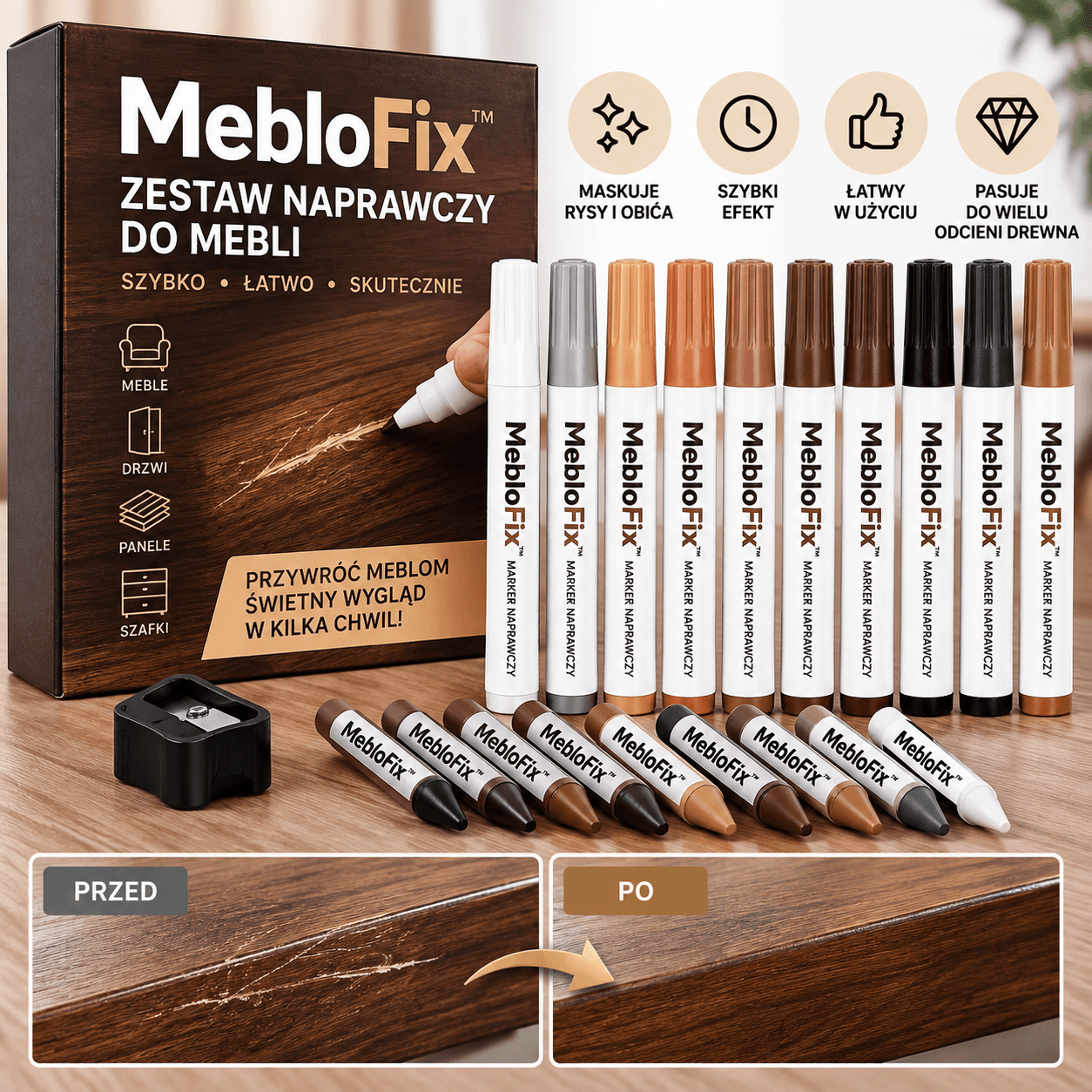 MebloFix™ – Zestaw Naprawczy do Mebli XL 21 sztuk