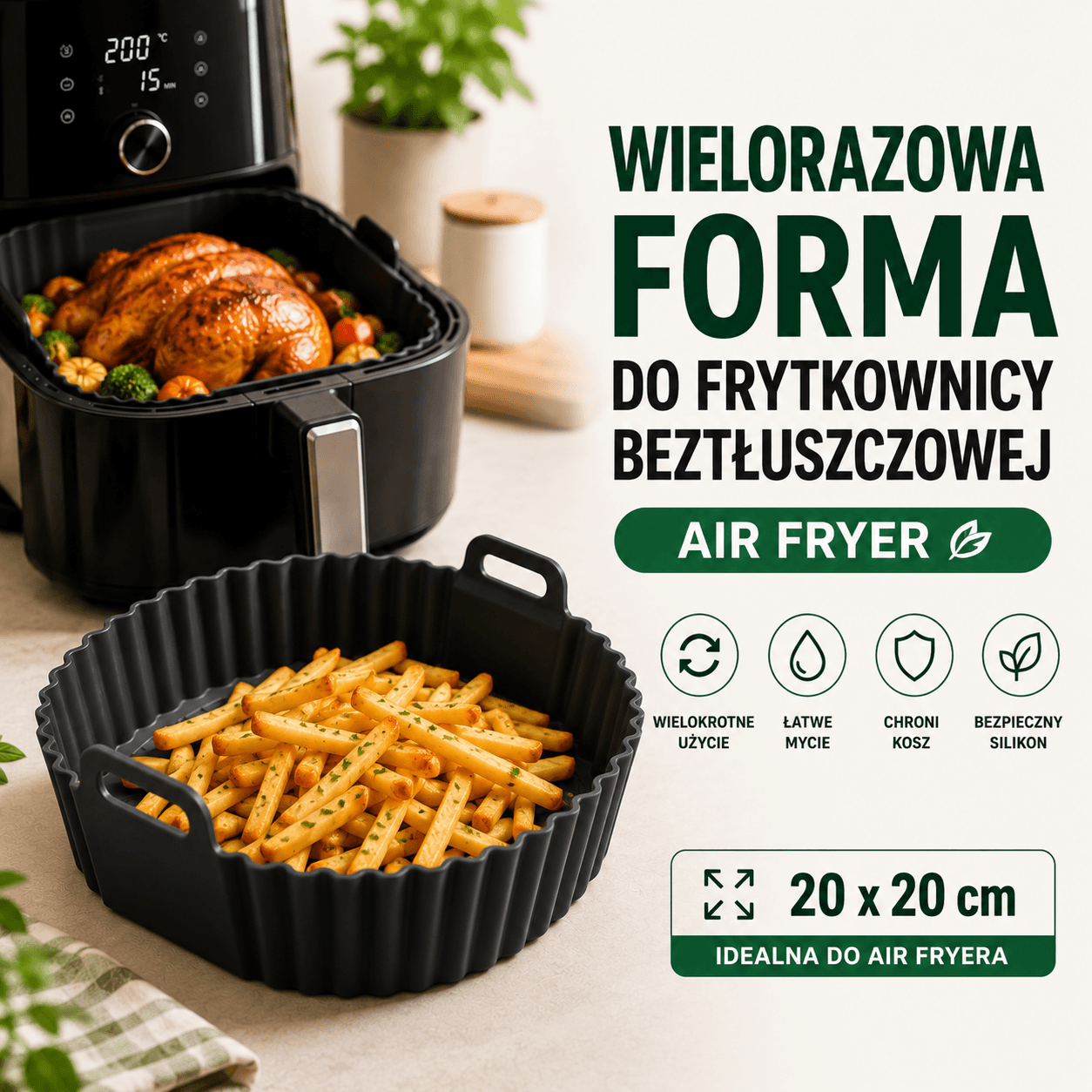 Silikonowa Forma do Frytkownicy Beztłuszczowej Air Fryer – Wielorazowa