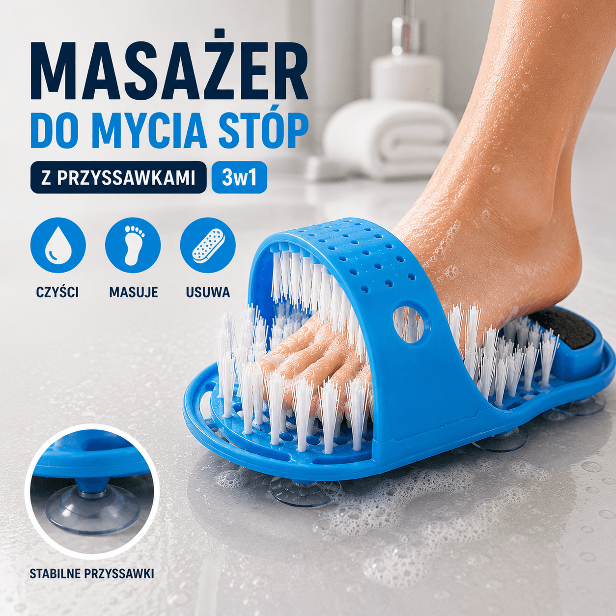 Masażer do mycia stóp z przyssawkami 3w1